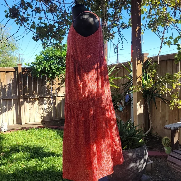 Anthropologie Joie Tea Rose Pink Tiered Ruffles Maxi Cotton Boho-Chic Dress Med - Picture 5 of 9